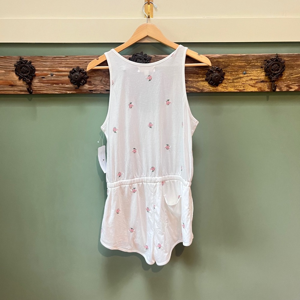 Spiritual Gangster Perfect Lounge Romper White Floral Embroidered Small NWT - Picture 2 of 7
